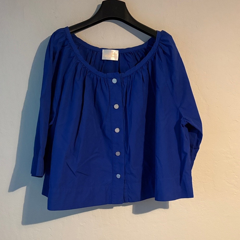 Atelier Delphine Women's Royal Blue Button-Front Peasant Blouse